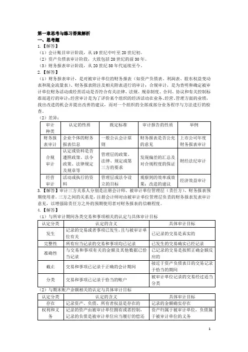 第一章 审计概述 思考练习答案 10.27