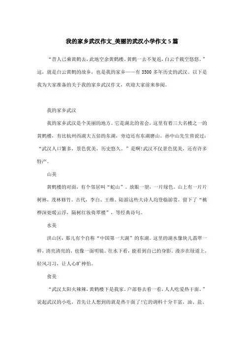 我的家乡武汉作文_美丽的武汉小学作文5篇