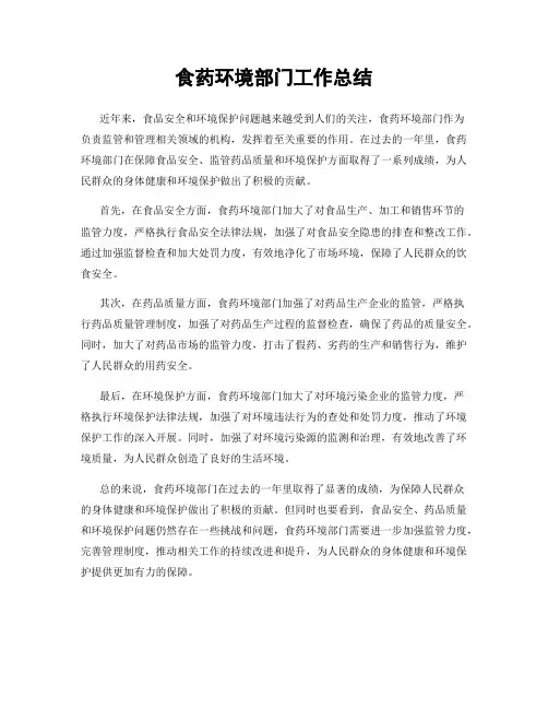 食药环境部门工作总结