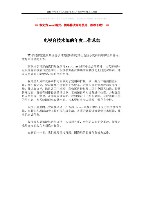 2018年电视台技术部的年度工作总结-word范文模板 (1页)
