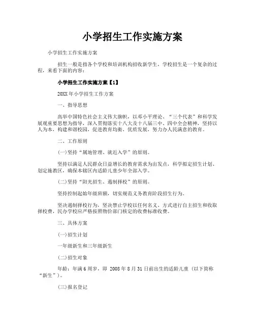 小学招生工作实施方案