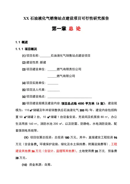 XX石油液化气销售站点建设项目可行性研究报告
