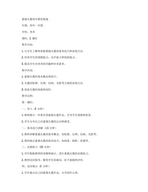 素描头像初中教资教案