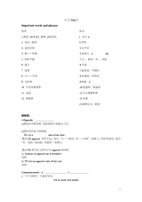 上海牛津版英语九年级下册Unit 5教案