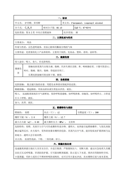 异丙醇安全技术说明书