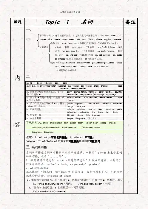 小学六年级毕业考试(小升初)小考英语总复习