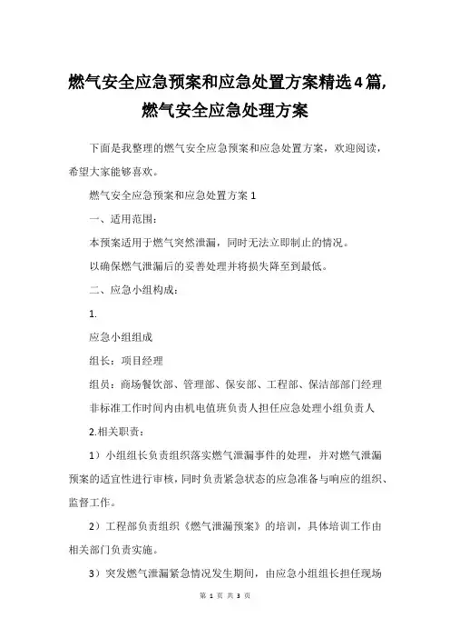 燃气安全应急预案和应急处置方案精选4篇,燃气安全应急处理方案