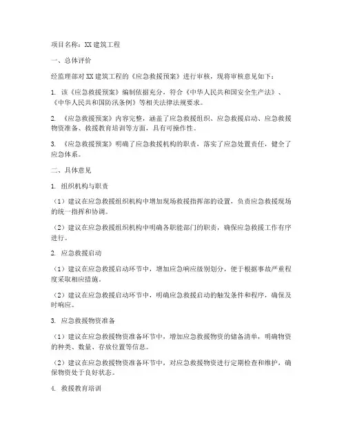 应急预案监理签收意见范文
