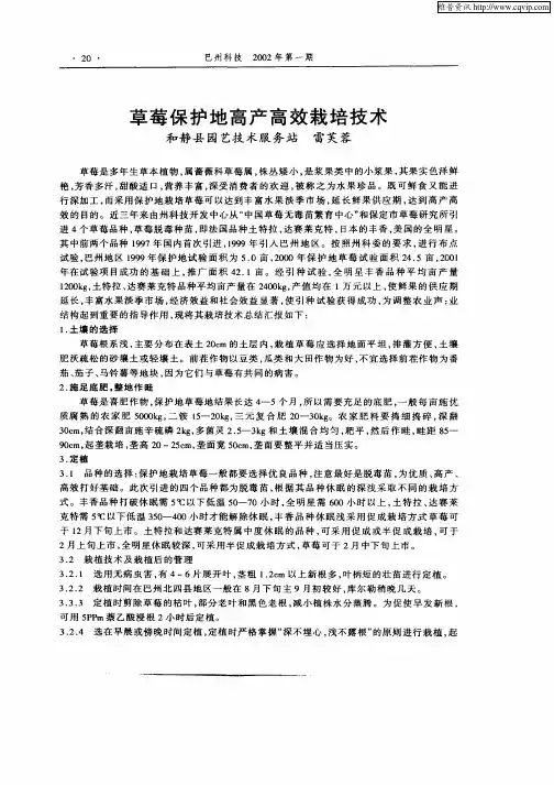 草莓保护地高产高效栽培技术