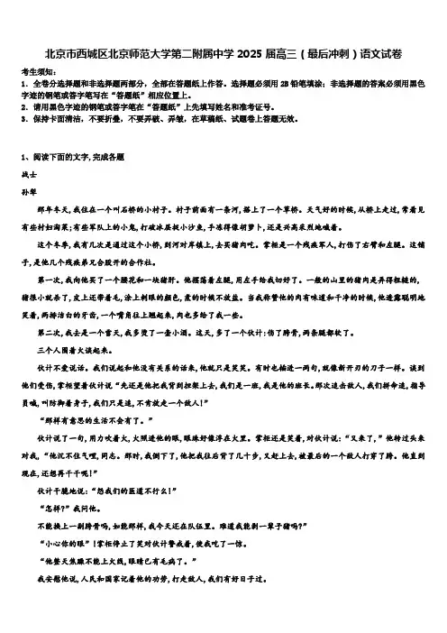 北京市西城区北京师范大学第二附属中学2025届高三(最后冲刺)语文试卷含解析
