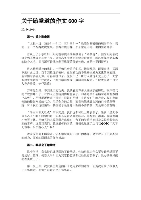 关于跆拳道的作文600字.