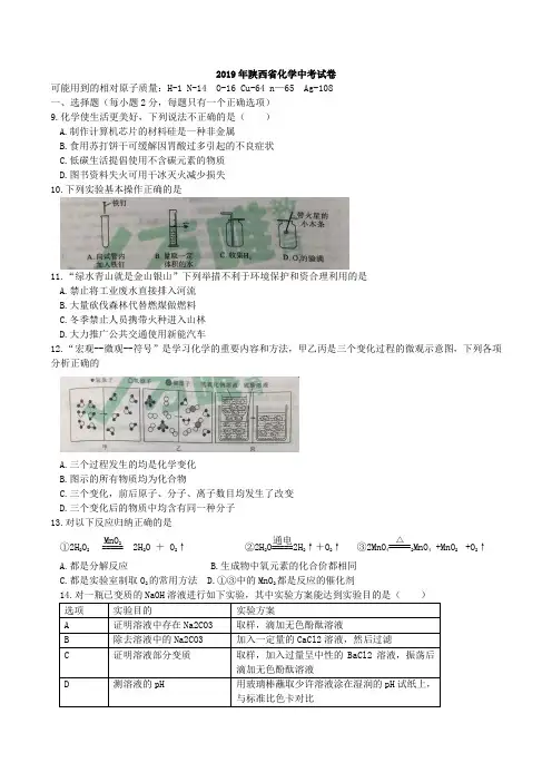 中考真题-2019年陕西化学中考真题