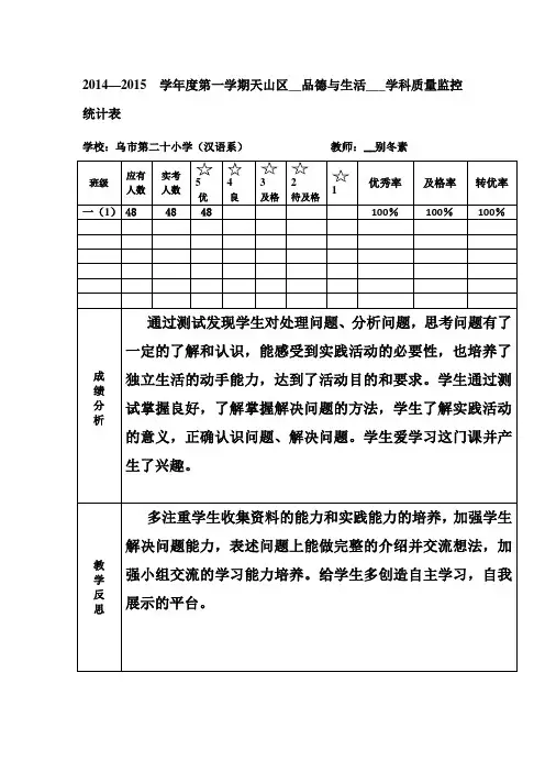一 二年级品德与生活质量分析
