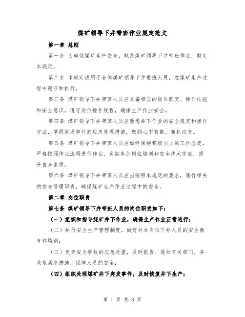 煤矿领导下井带班作业规定范文(4篇)