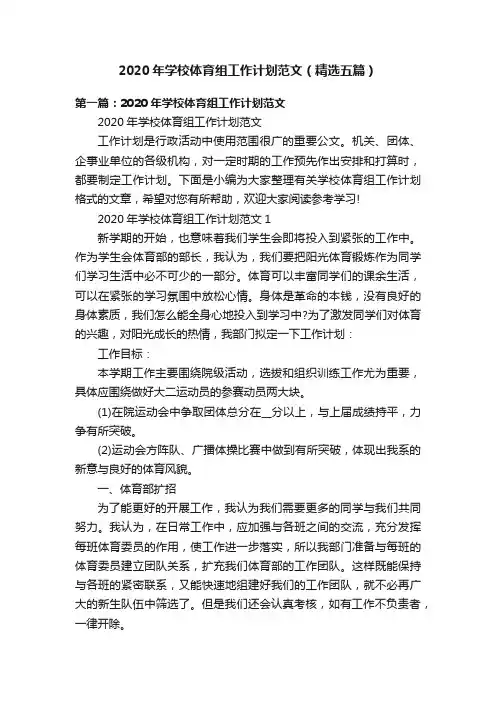 2020年学校体育组工作计划范文（精选五篇）