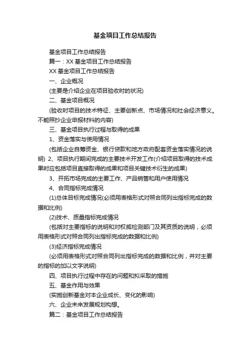 基金项目工作总结报告