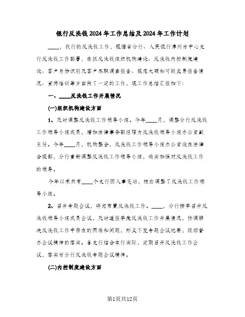 银行反洗钱2024年工作总结及2024年工作计划（二篇）