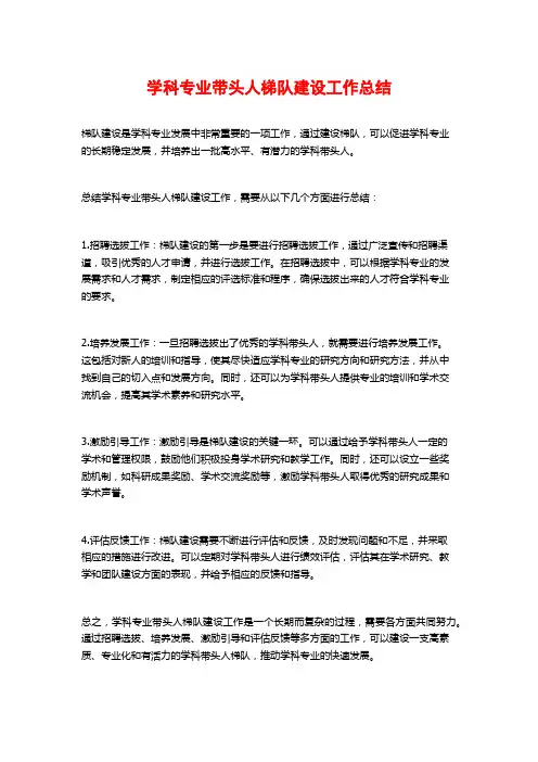 学科专业带头人梯队建设工作总结