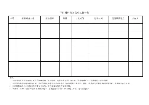甲供材料设备供应工作计划表
