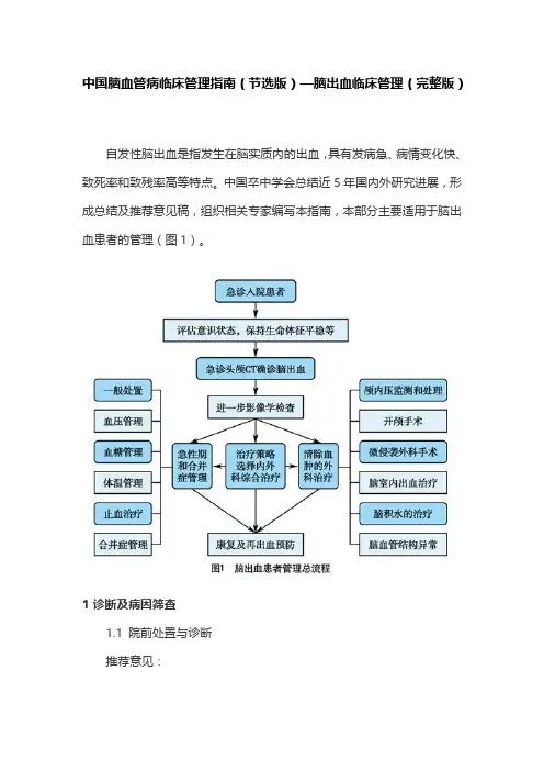 中国脑血管病临床管理指南(节选版)—脑出血临床管理(完整版)