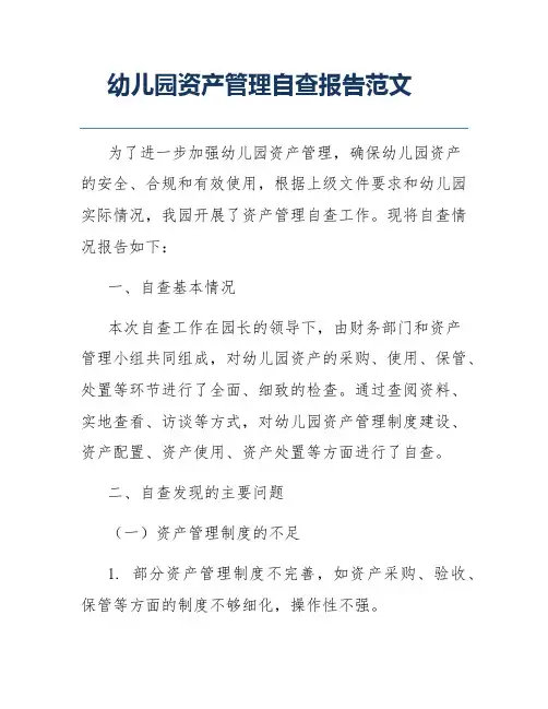 幼儿园资产管理自查报告范文