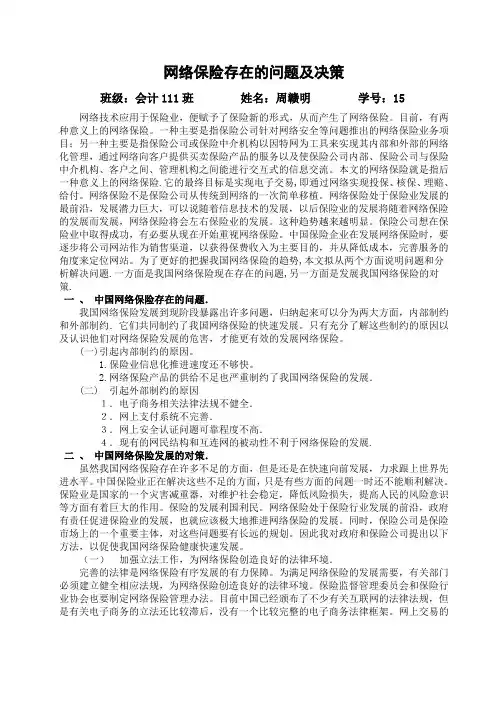 网络保险存在的问题及决策