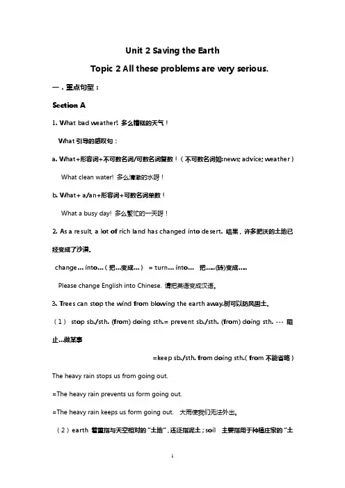 2021年仁爱英语九年级上册Unit2topic2重点知识点总结及练习