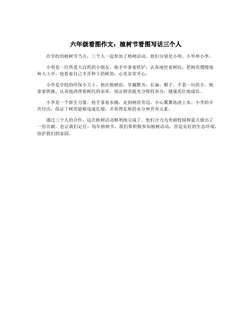 六年级看图作文：植树节看图写话三个人