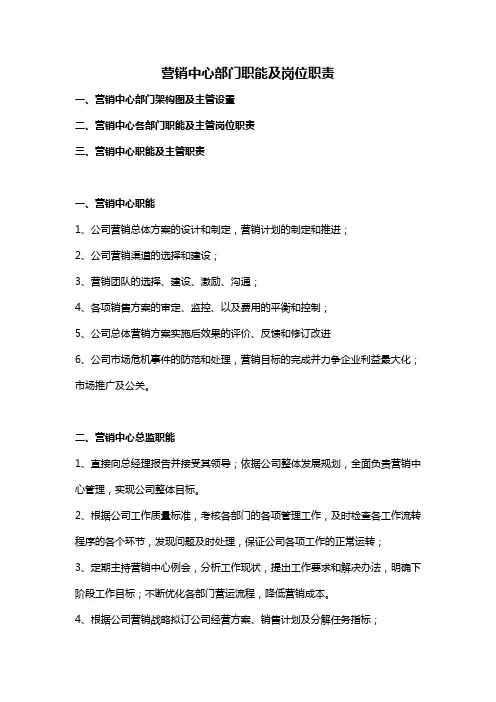 营销中心职能及岗位职责