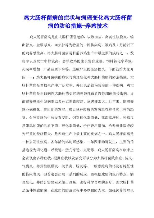鸡大肠杆菌病的症状与病理变化 鸡大肠杆菌病的防治措施 - 养鸡技术