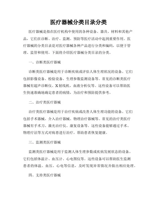 医疗器械分类目录分类