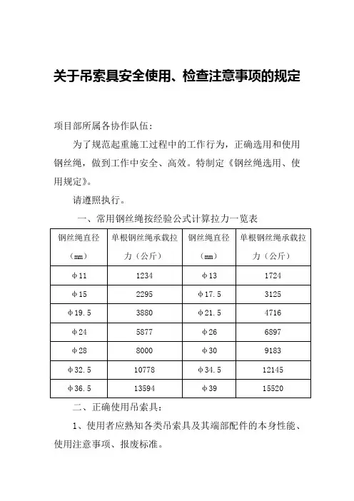 关于吊索具安全使用、检查注意事项的规定