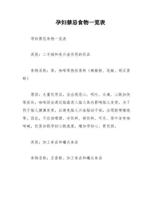孕妇禁忌食物一览表