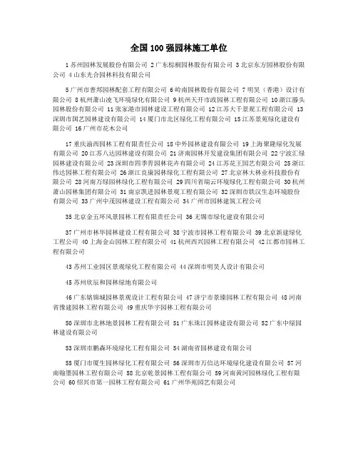 全国100强园林施工单位
