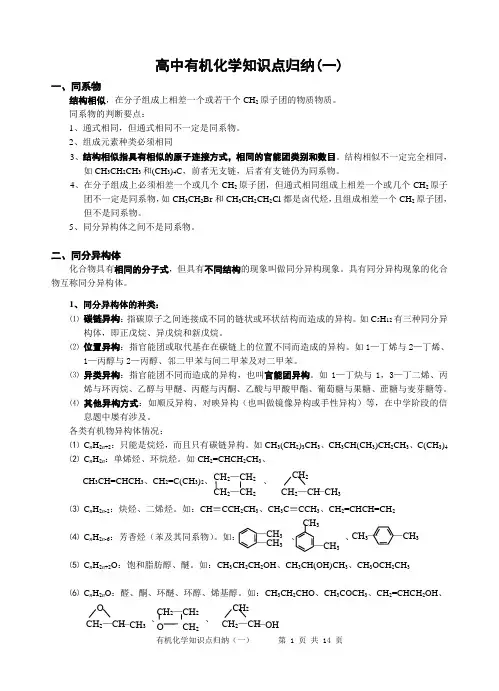 高中有机化学知识归纳(完整版)