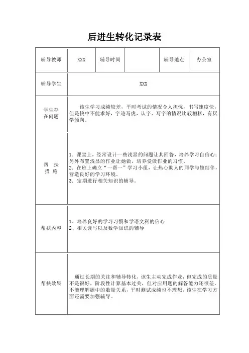 后进生帮扶转化记录表