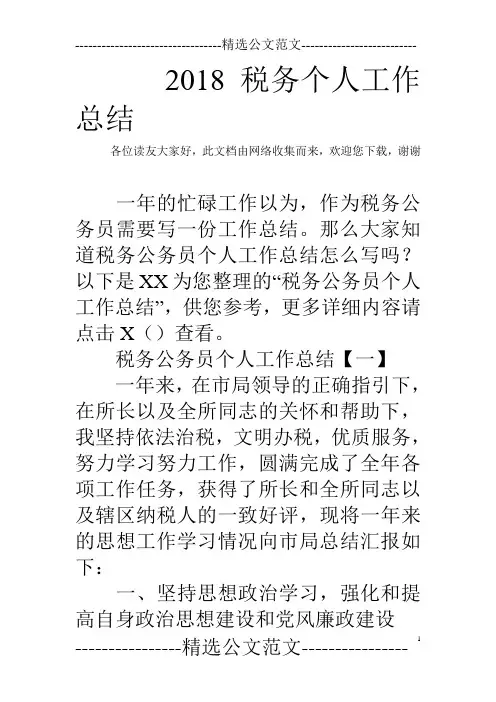 2018税务个人工作总结