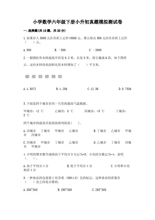 小学数学六年级下册小升初真题模拟测试卷及答案【必刷】