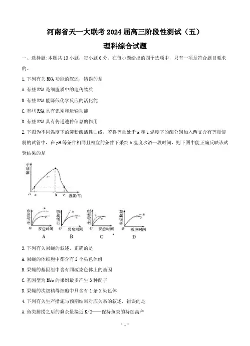 河南省天一大联考2024届高三阶段性测试(五)理综试卷(含答案)