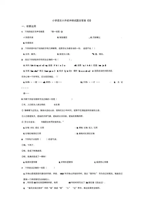 【10套试卷】广州市华附奥校小升初模拟考试语文精选含答案