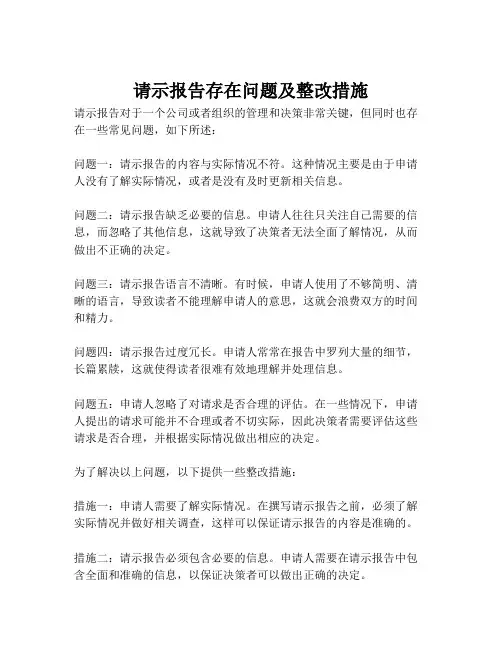 请示报告存在问题及整改措施