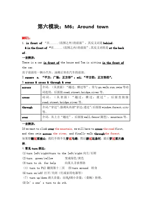 外研版英语七下第六模块《Around town》重要知识点总结