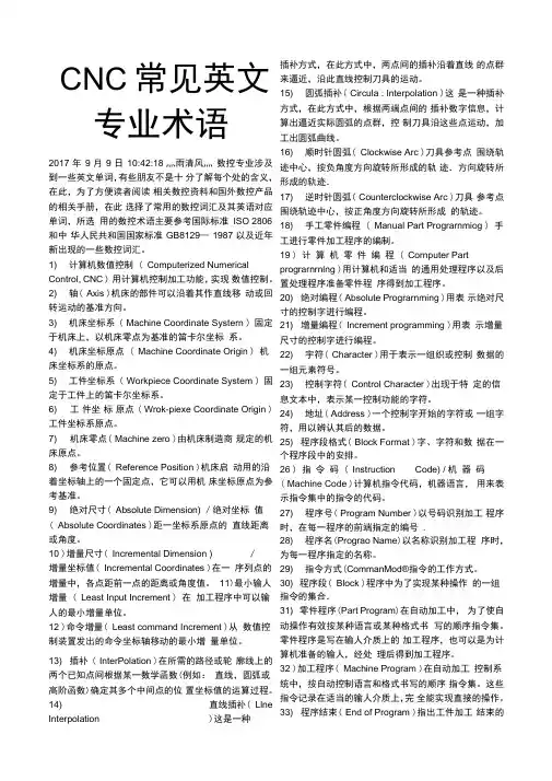 CNC常见英文专业术语