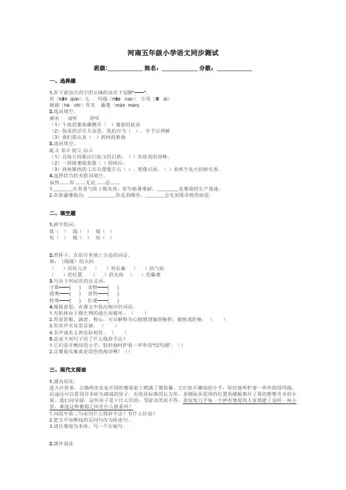 河南五年级小学语文同步测试带答案解析
