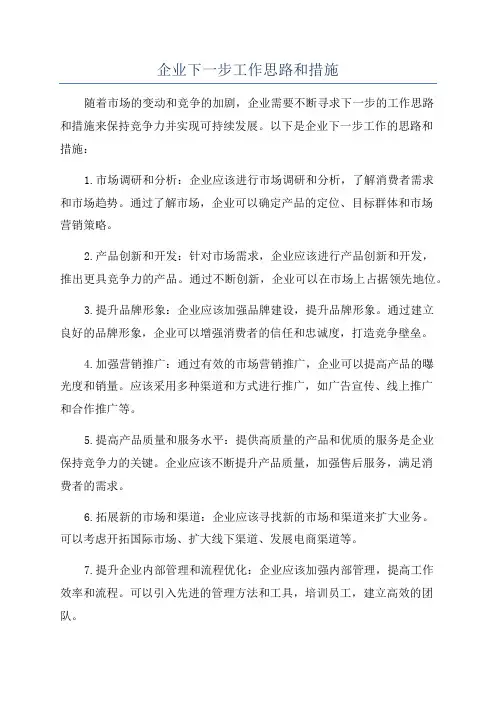 企业下一步工作思路和措施