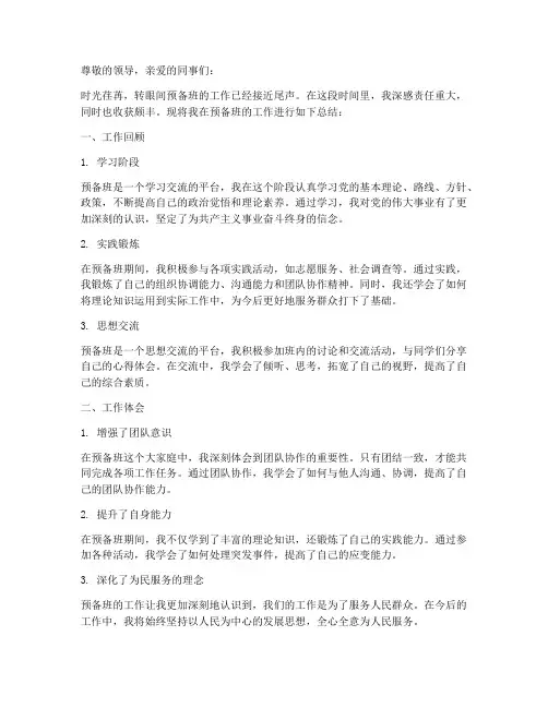 预备班个人工作总结