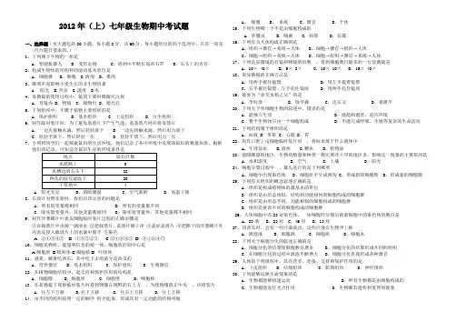 苏教版2012年七年级(上)生物期中考试