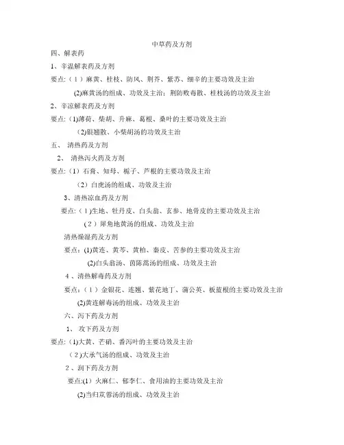 中兽医复习材料(常见病的方剂、中药及方剂、要点)