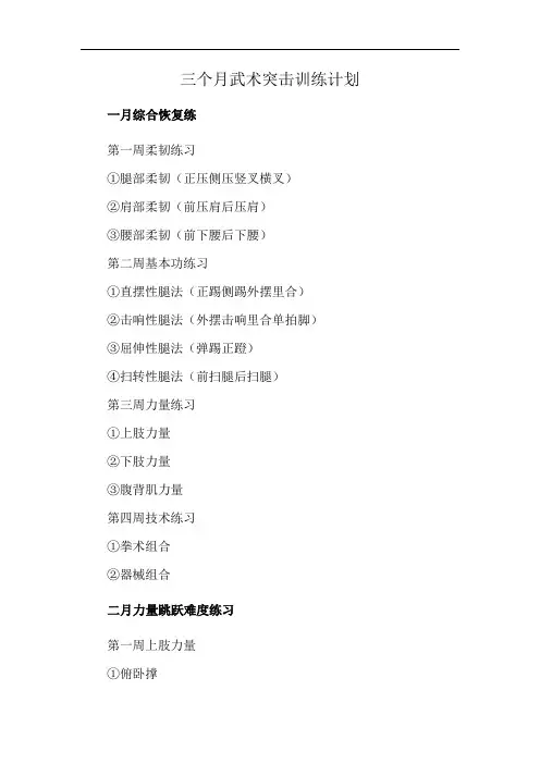 三个月武术突击训练计划