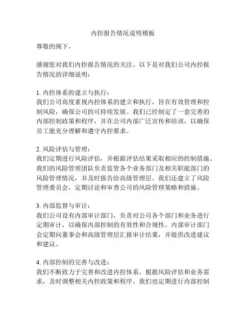 内控报告情况说明模板